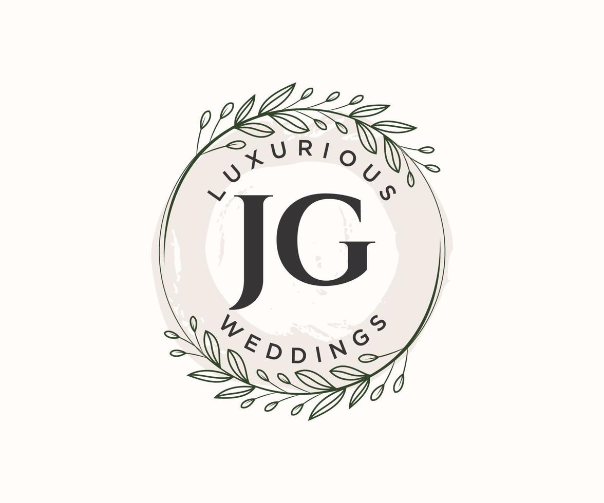 JG Initials letter Wedding monogram logos template, hand drawn modern minimalistic and floral templates for Invitation cards, Save the Date, elegant identity. vector