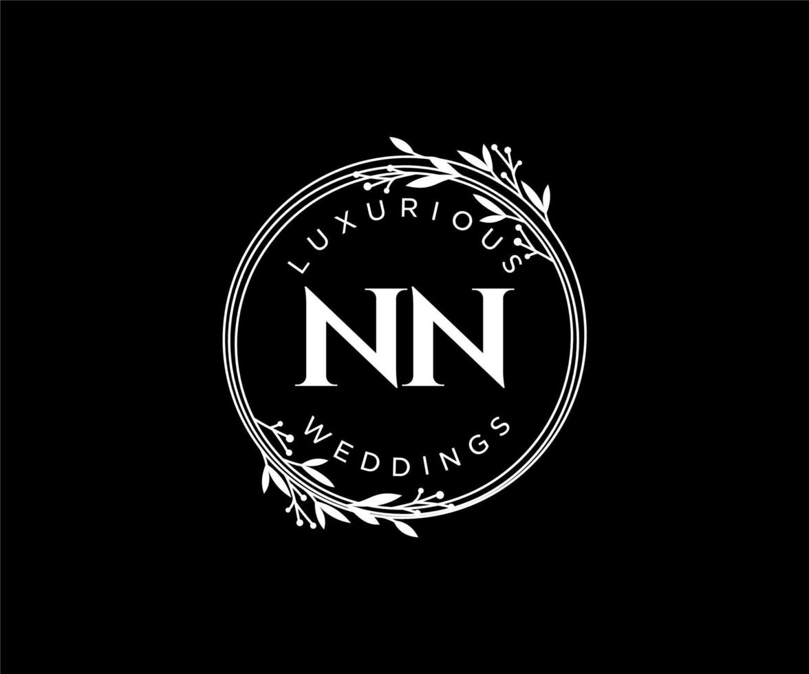 NN Initials letter Wedding monogram logos template, hand drawn modern minimalistic and floral templates for Invitation cards, Save the Date, elegant identity. vector