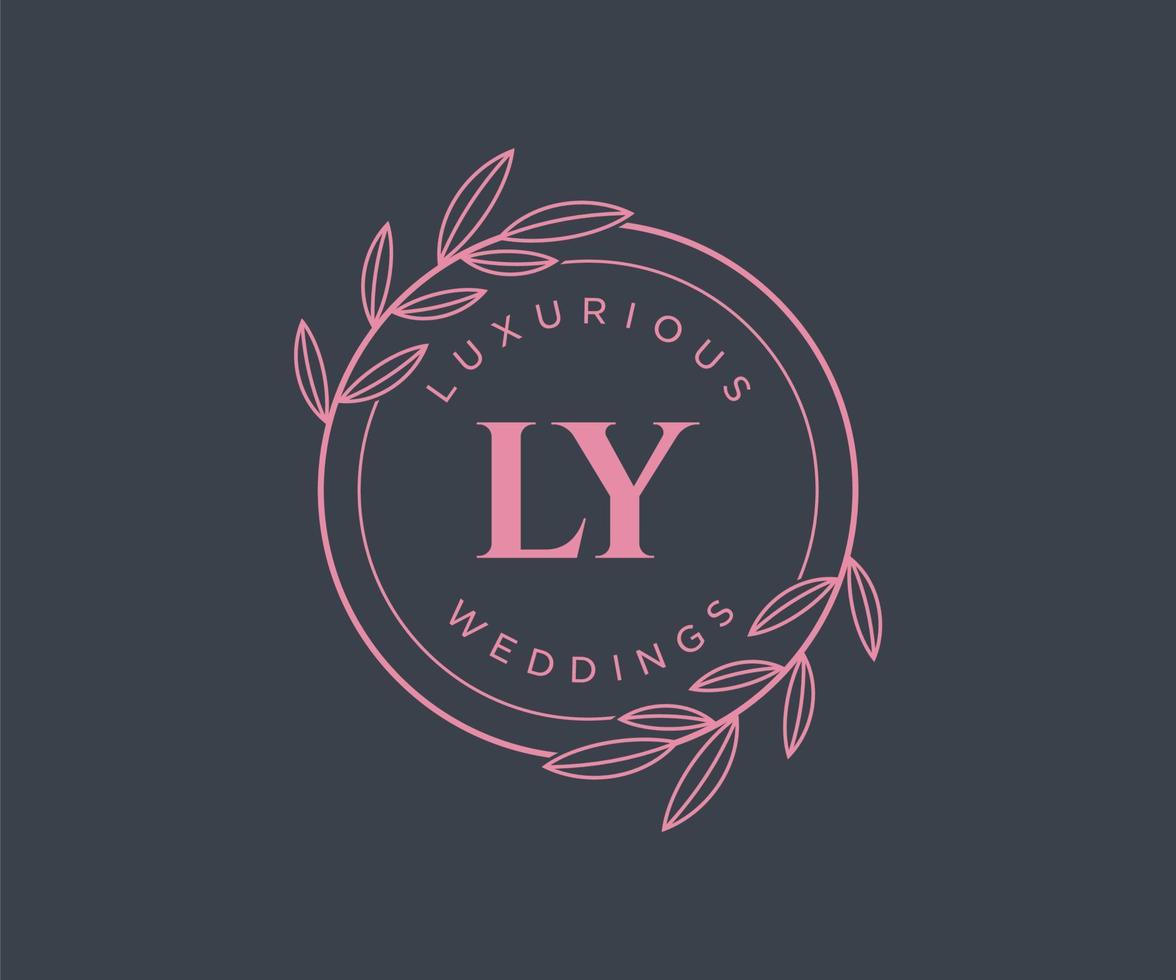 plantilla de logotipos de monograma de boda con letras iniciales ly, plantillas florales y minimalistas modernas dibujadas a mano para tarjetas de invitación, guardar la fecha, identidad elegante. vector