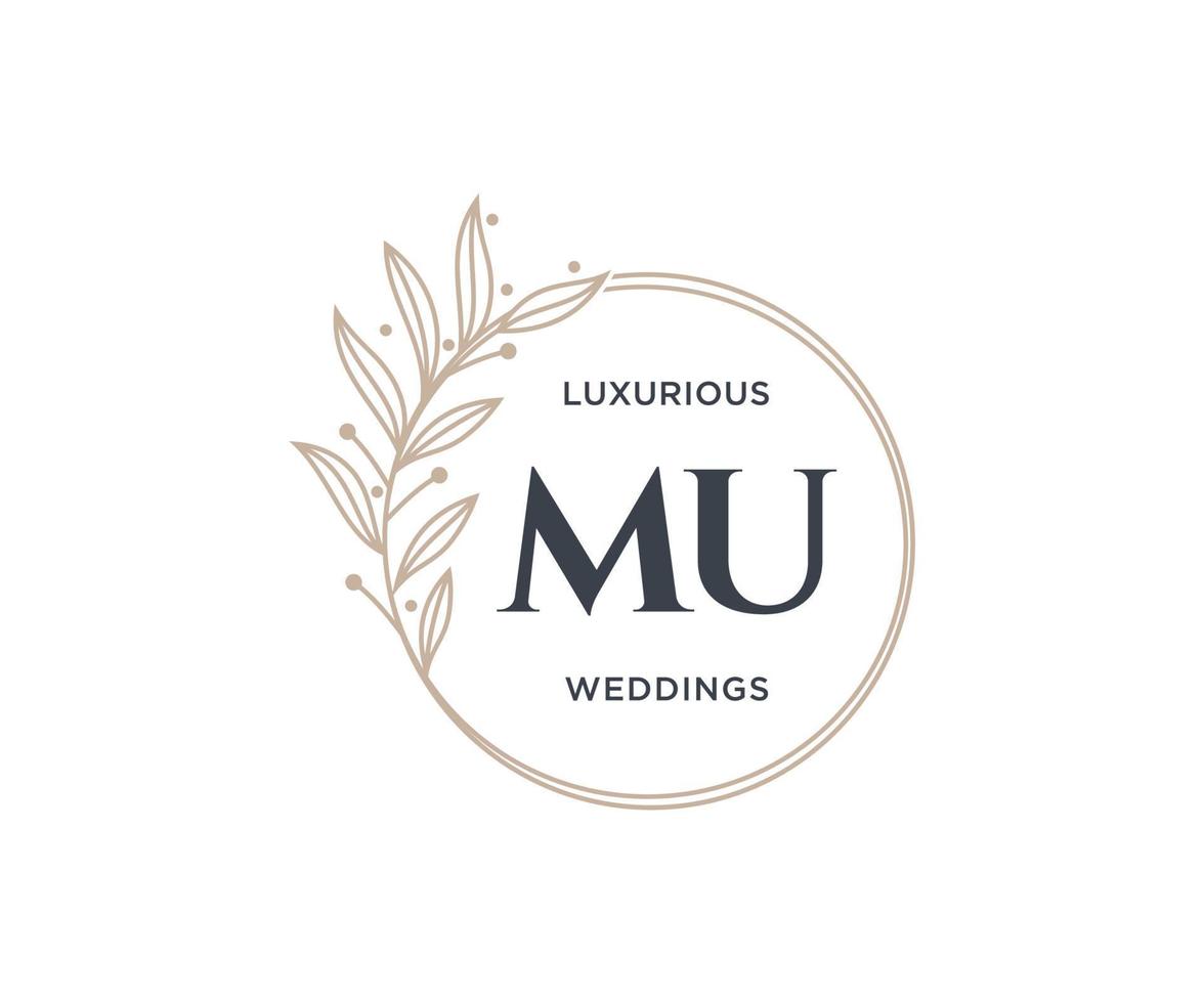 plantilla de logotipos de monograma de boda con letras iniciales mu, plantillas florales y minimalistas modernas dibujadas a mano para tarjetas de invitación, guardar la fecha, identidad elegante. vector