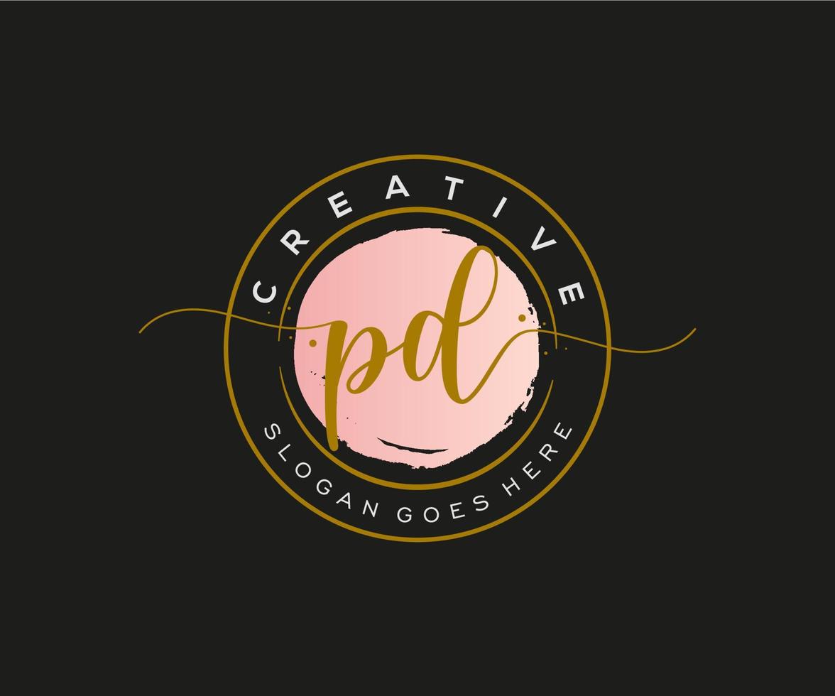 initial PD Feminine logo beauty monogram and elegant logo design, handwriting logo of initial signature, wedding, fashion, floral and botanical with creative template. vector