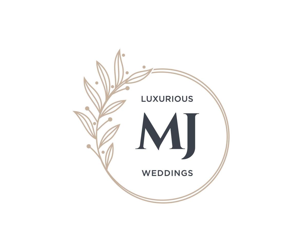 plantilla de logotipos de monograma de boda con letras iniciales mj, plantillas florales y minimalistas modernas dibujadas a mano para tarjetas de invitación, guardar la fecha, identidad elegante. vector