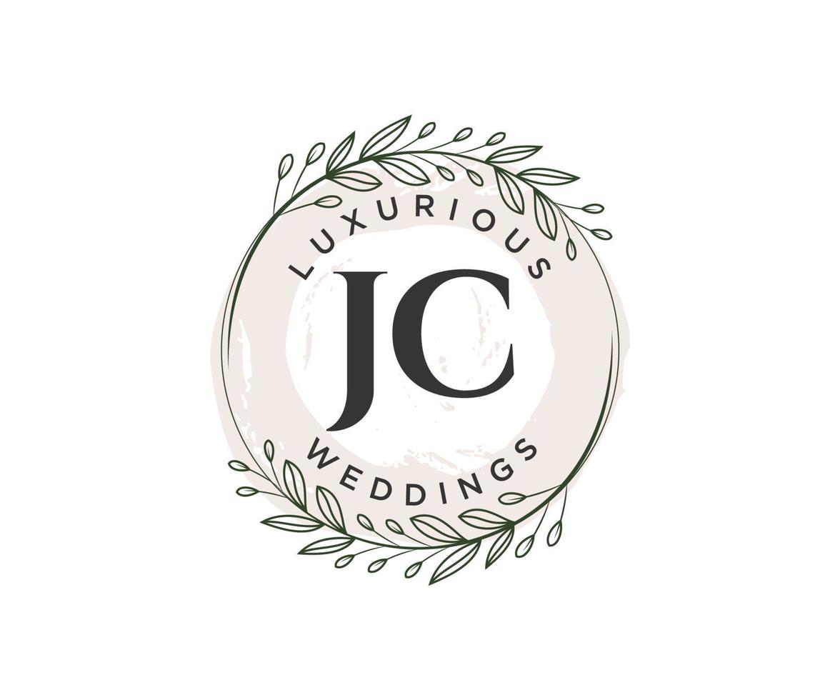 plantilla de logotipos de monograma de boda con letras iniciales jc, plantillas florales y minimalistas modernas dibujadas a mano para tarjetas de invitación, guardar la fecha, identidad elegante. vector