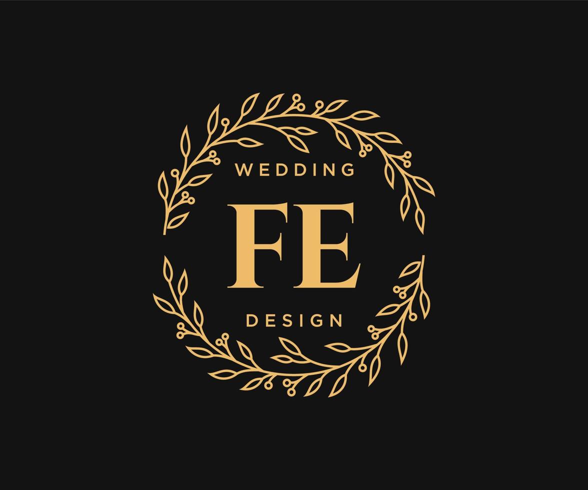 colección de logotipos de monograma de boda con letras iniciales fe, plantillas florales y minimalistas modernas dibujadas a mano para tarjetas de invitación, guardar la fecha, identidad elegante para restaurante, boutique, café en vector