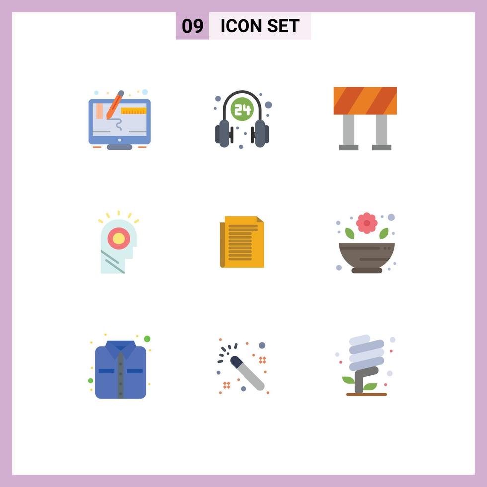 Group of 9 Modern Flat Colors Set for report document supporter hat light Editable Vector Design Elements