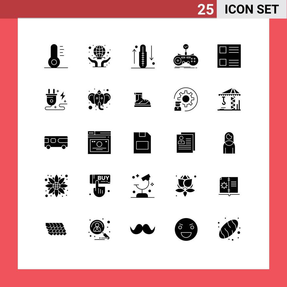 Modern Set of 25 Solid Glyphs Pictograph of layout gaming fitness gamepad controller Editable Vector Design Elements
