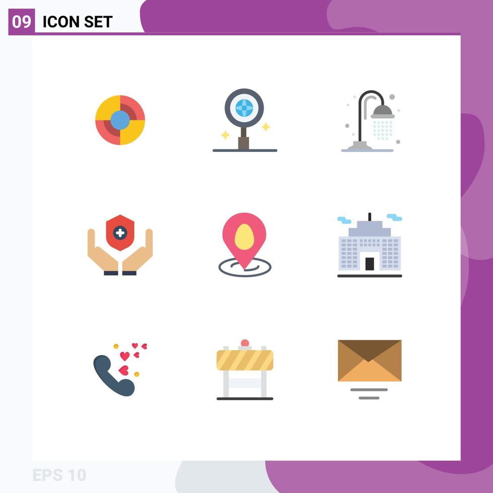 Mobile Interface Flat Color Set of 9 Pictograms of easter pin park location shield Editable Vector Design Elements