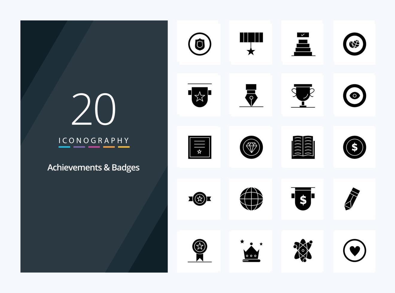 20 Achievements  Badges Solid Glyph icon for presentation vector