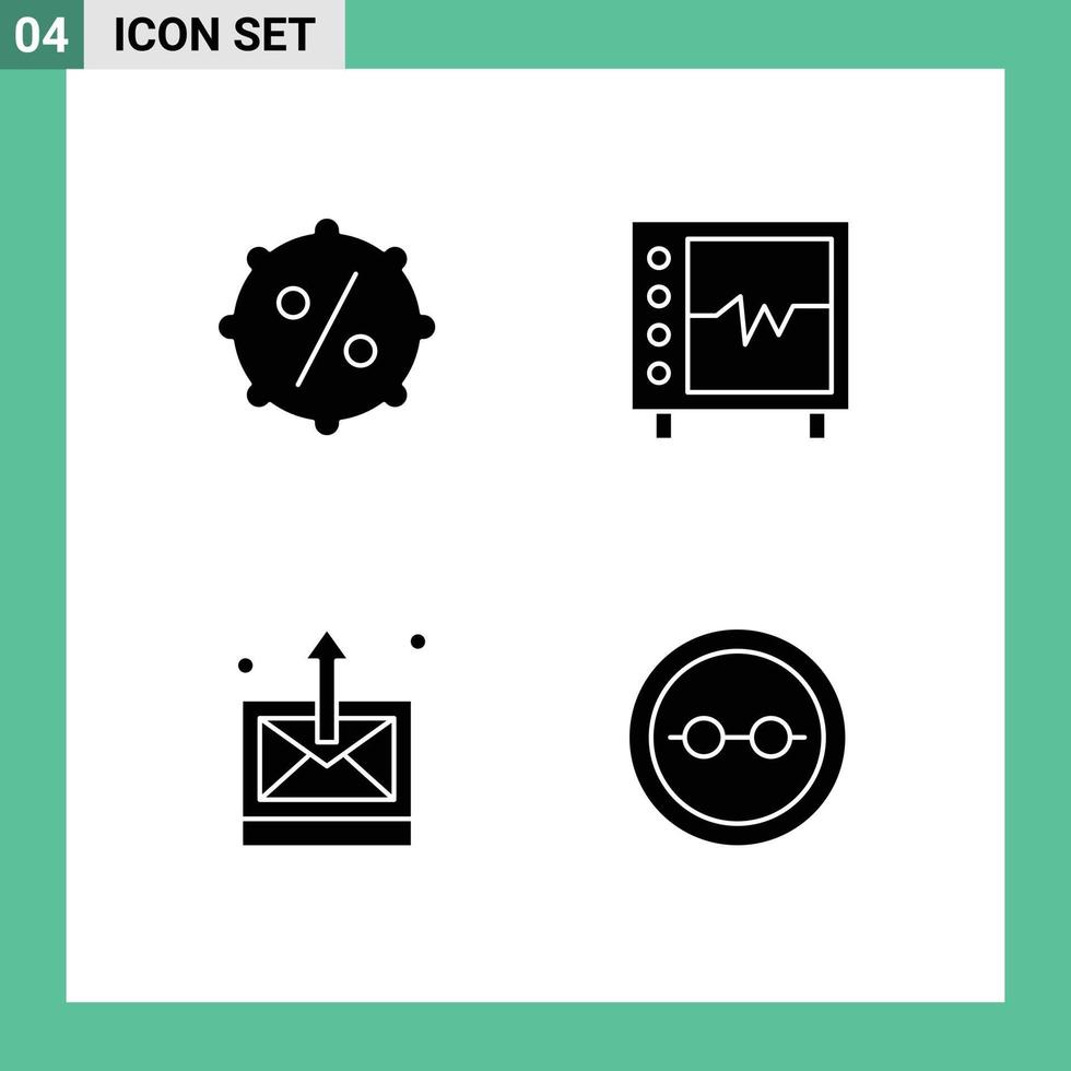 Pack of 4 creative Solid Glyphs of discount mail beat medical technology Editable Vector Design Elements