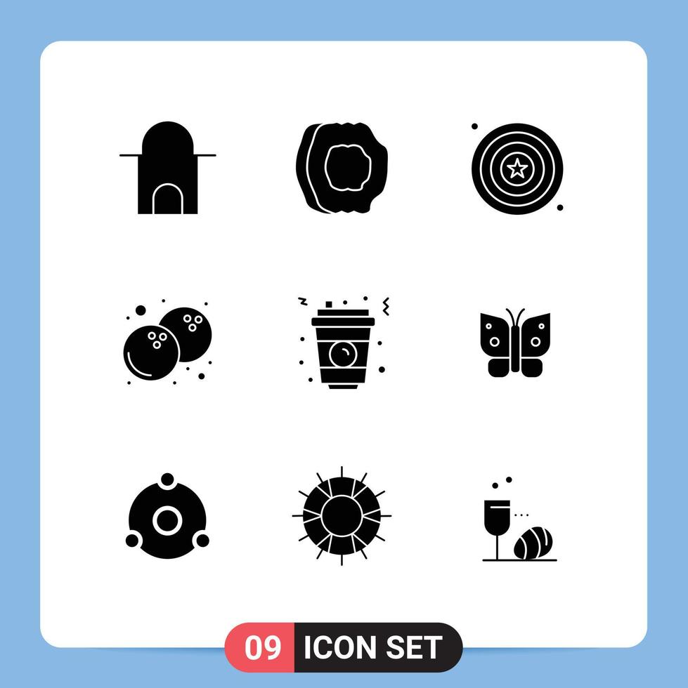 Solid Glyph Pack of 9 Universal Symbols of glass fruit fruits food shield Editable Vector Design Elements