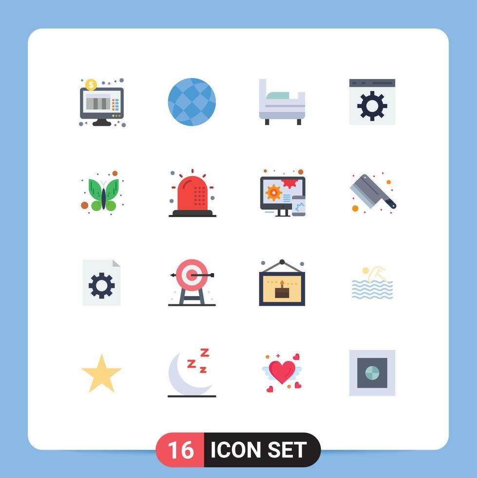 Universal Icon Symbols Group of 16 Modern Flat Colors of insect butterfly globe programming develop Editable Pack of Creative Vector Design Elements