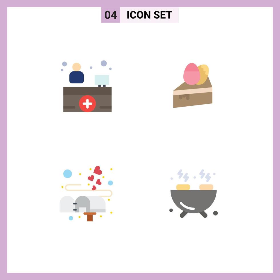 Pack of 4 Modern Flat Icons Signs and Symbols for Web Print Media such as hospital reception love cake egg barbecue Editable Vector Design Elements