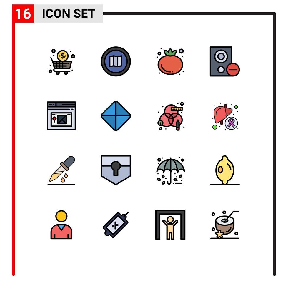 Mobile Interface Flat Color Filled Line Set of 16 Pictograms of internet hardware maps gadget computers Editable Creative Vector Design Elements