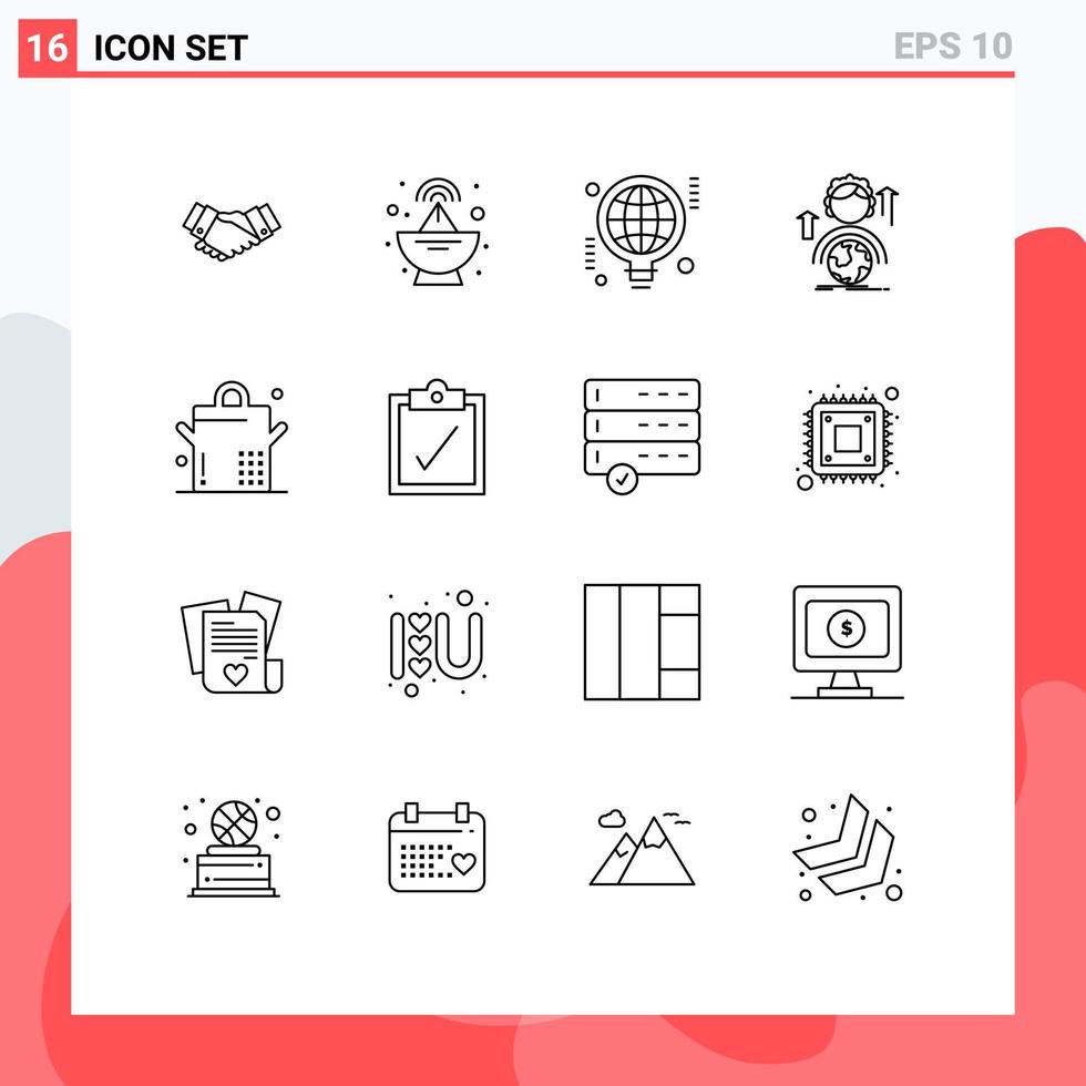 Stock Vector Icon Pack of 16 Line Signs and Symbols for food global bulb female abilities Editable Vector Design Elements