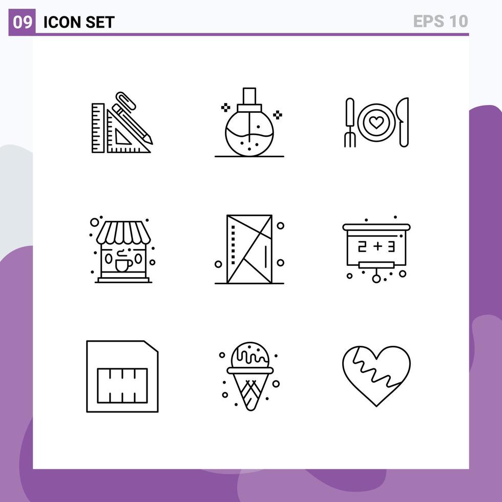 Set of 9 Vector Outlines on Grid for coffee couple fashion date romantic Editable Vector Design Elements