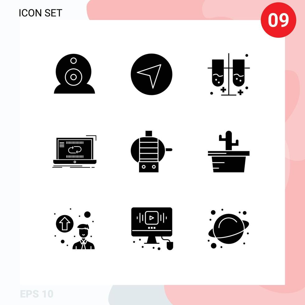 Pack of 9 Modern Solid Glyphs Signs and Symbols for Web Print Media such as cactus electric laboratory test tubes synchronization link Editable Vector Design Elements