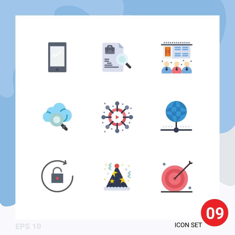 Pictogram Set of 9 Simple Flat Colors of viral network jobs technology cloud Editable Vector Design Elements