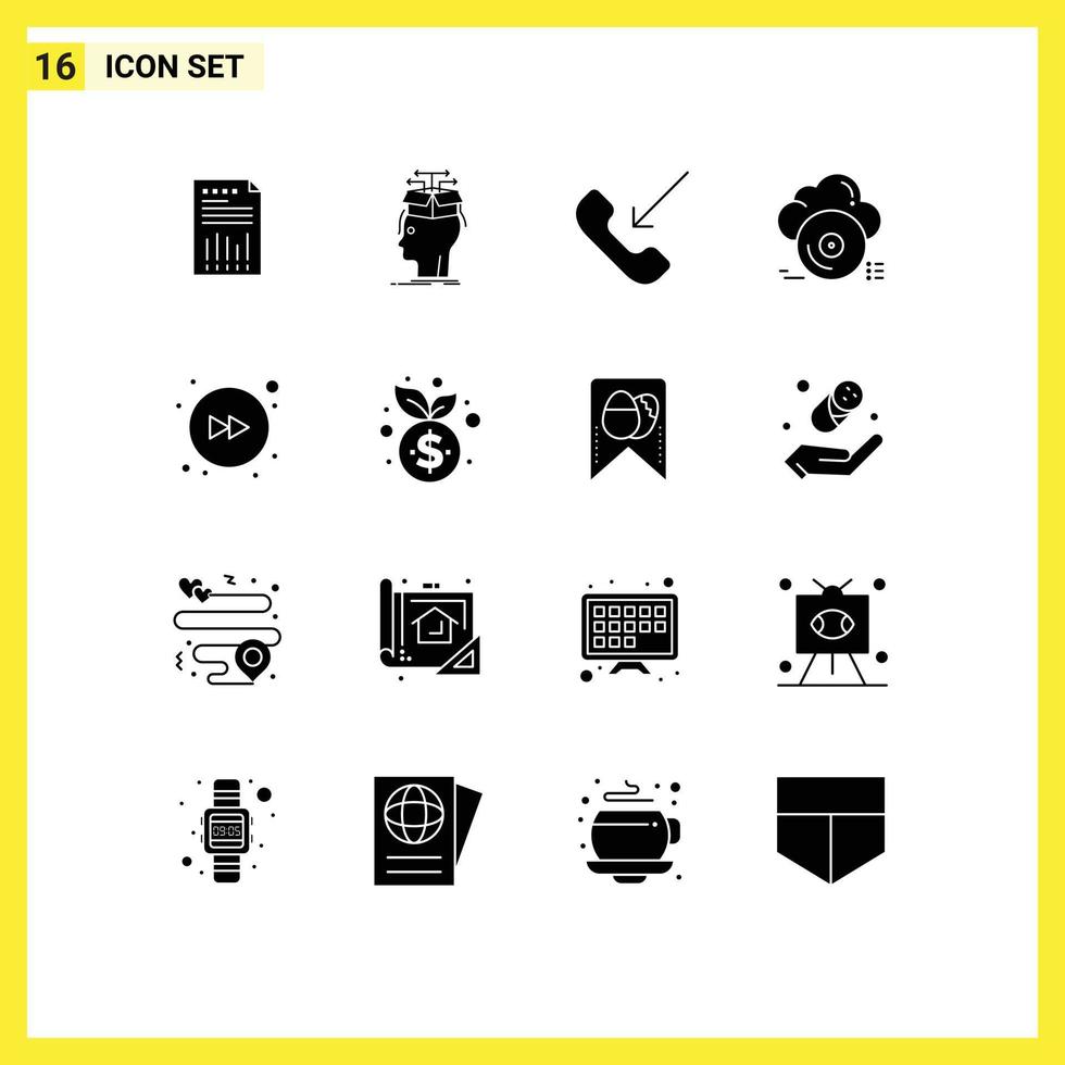 Group of 16 Solid Glyphs Signs and Symbols for disc phone extraction outgoing call Editable Vector Design Elements