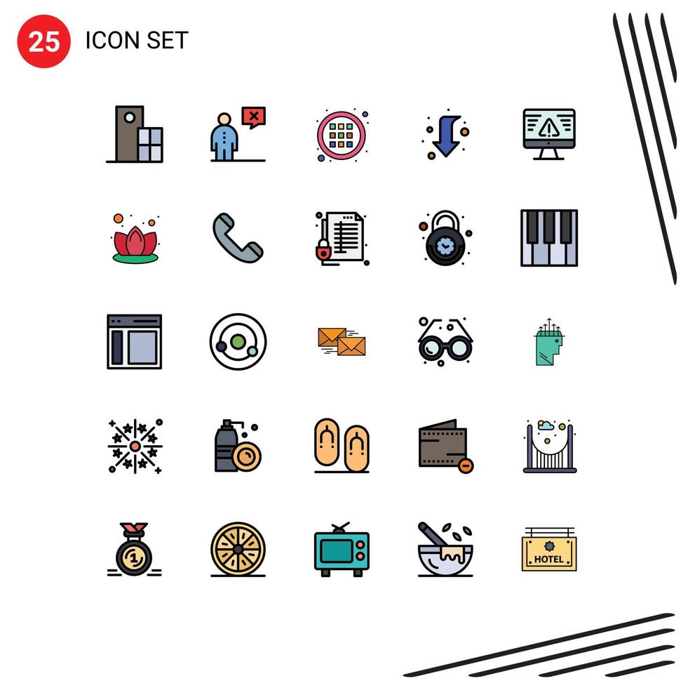 Editable Vector Line Pack of 25 Simple Filled line Flat Colors of breach full human down options Editable Vector Design Elements