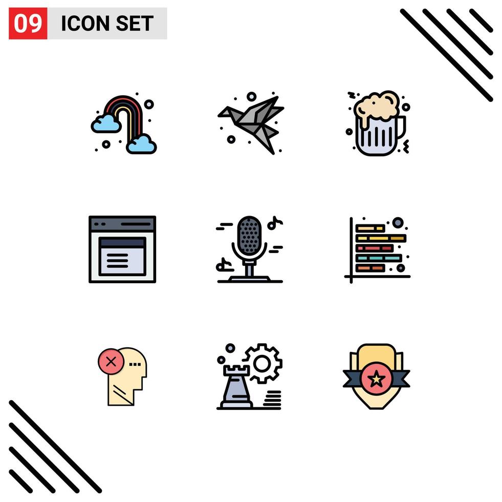 Filledline Flat Color Pack of 9 Universal Symbols of audio user paper modal communication Editable Vector Design Elements