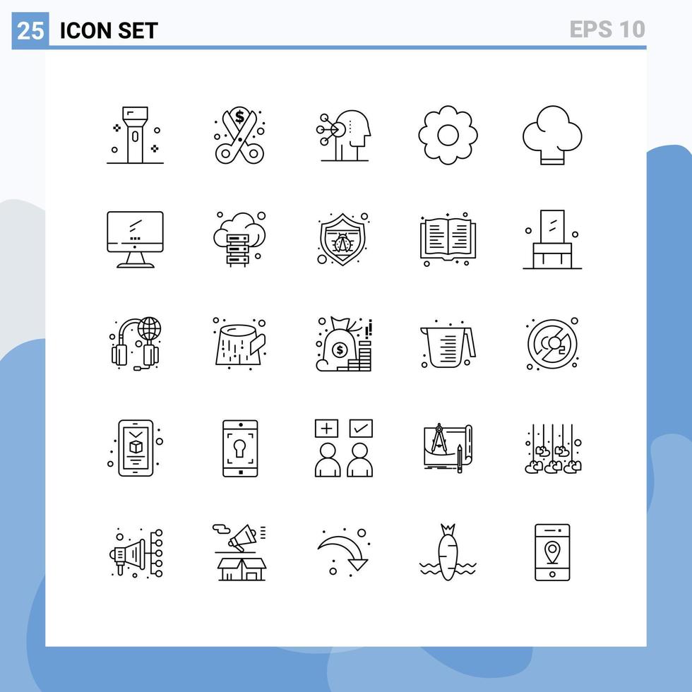 Mobile Interface Line Set of 25 Pictograms of chef pot reduction flower concentration Editable Vector Design Elements