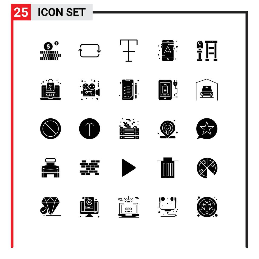 Modern Set of 25 Solid Glyphs Pictograph of discount station format bus navigation Editable Vector Design Elements