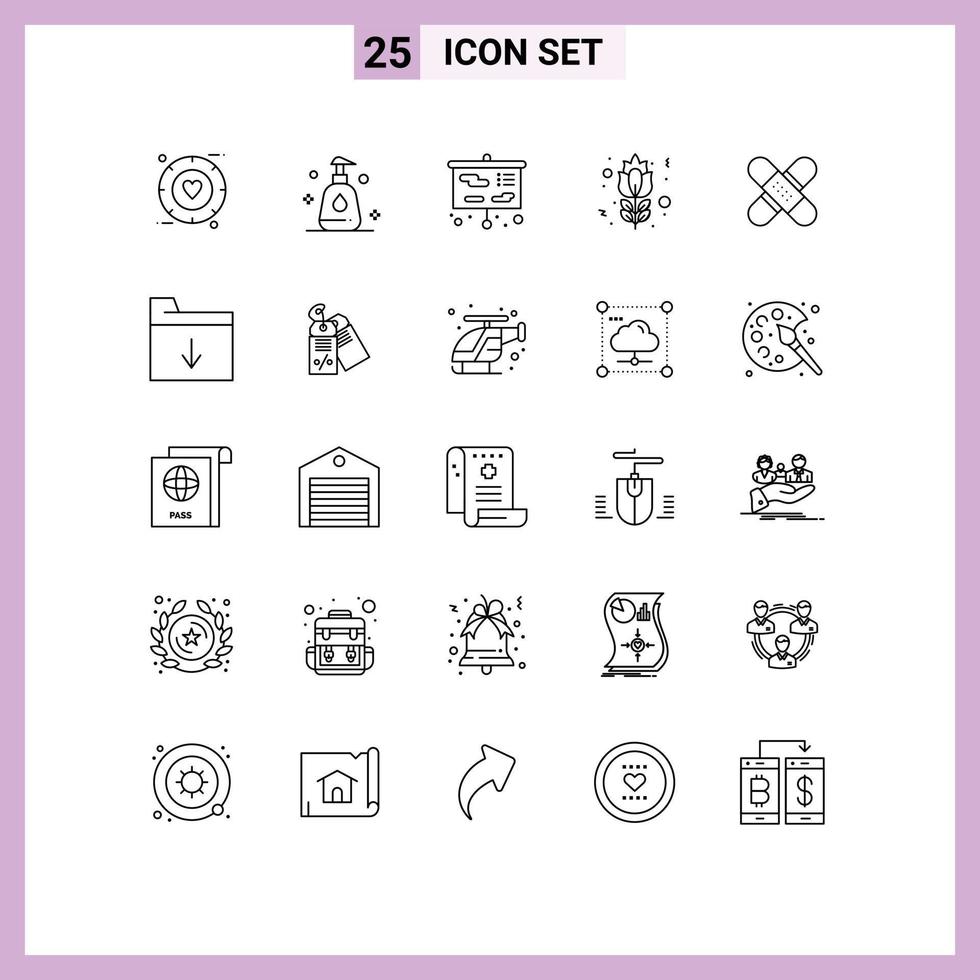 25 Thematic Vector Lines and Editable Symbols of healthcare aid presentation rose flower Editable Vector Design Elements
