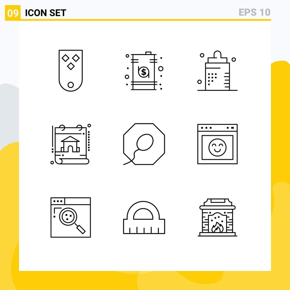 Universal Icon Symbols Group of 9 Modern Outlines of property calendar drum form disease Editable Vector Design Elements