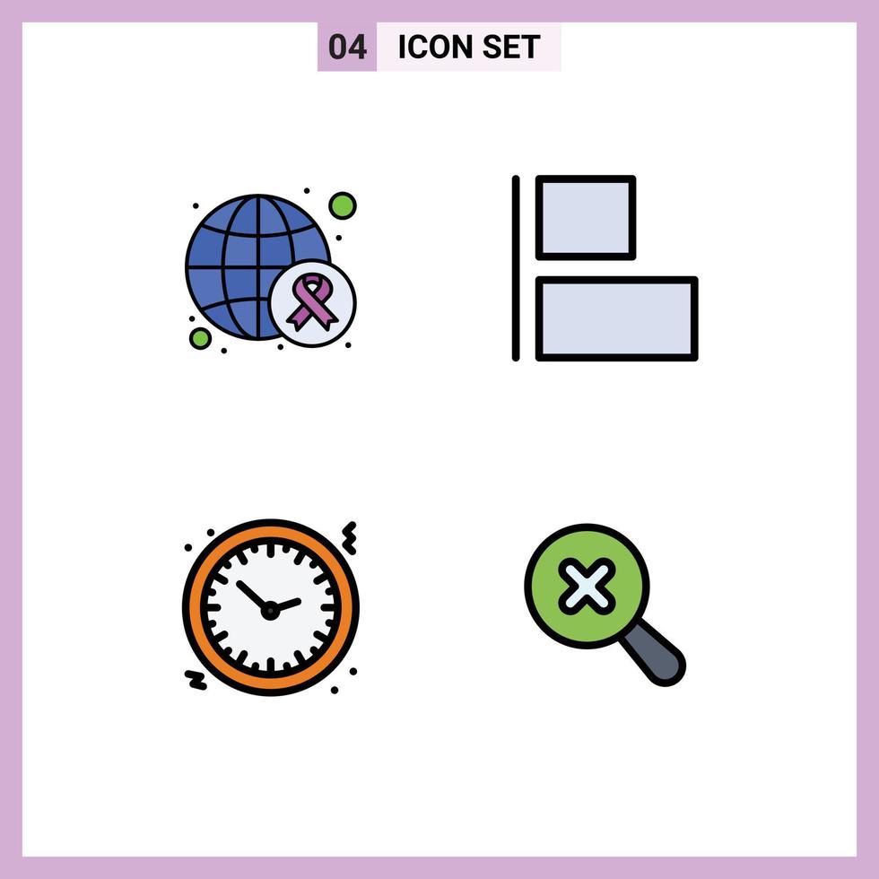 Pictogram Set of 4 Simple Filledline Flat Colors of awareness holiday world left watch Editable Vector Design Elements