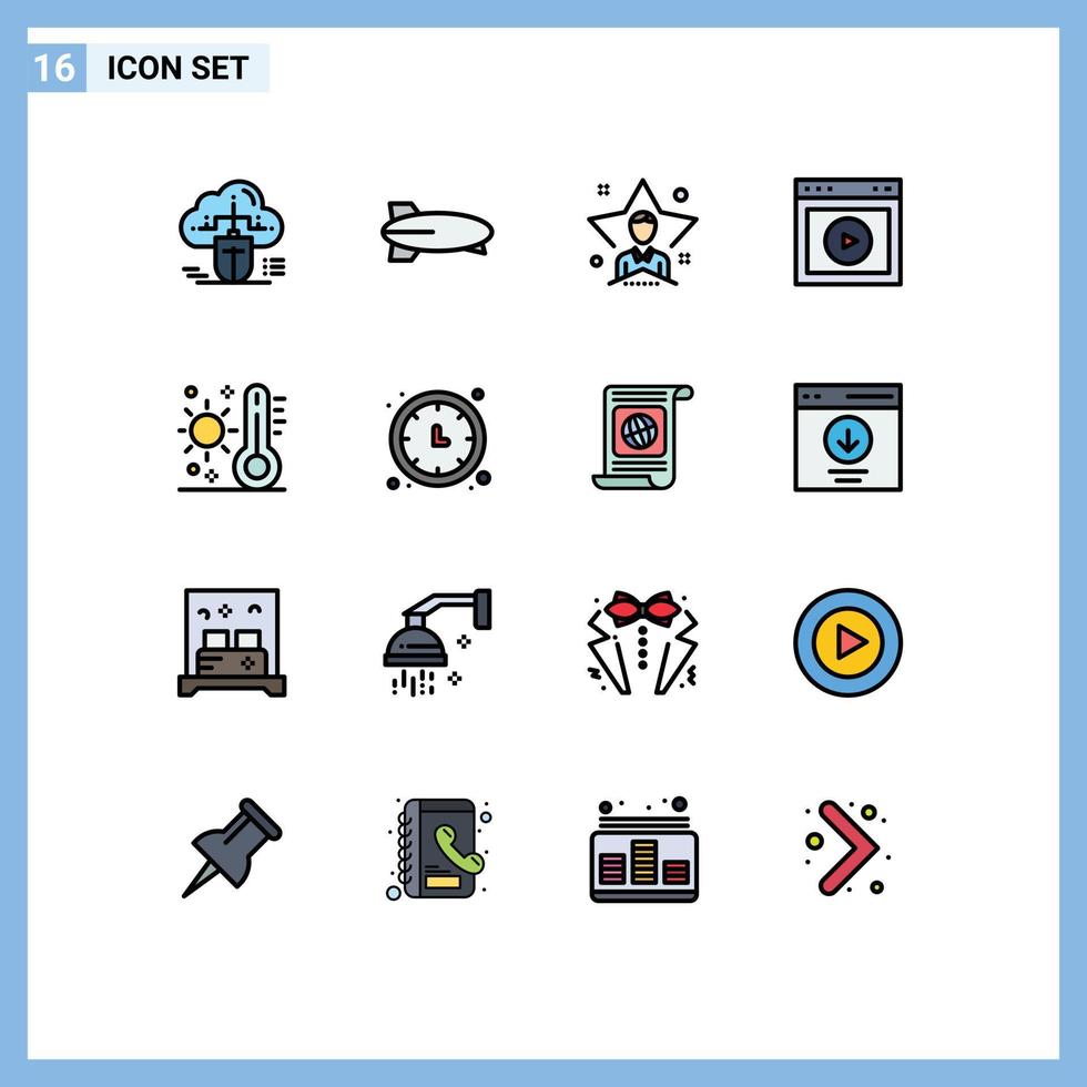 Group of 16 Flat Color Filled Lines Signs and Symbols for web ui vehicles play student Editable Creative Vector Design Elements