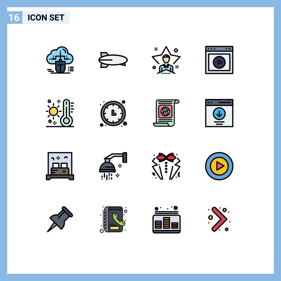 grupo de 16 líneas llenas de color plano signos y símbolos para vehículos de interfaz de usuario web juegan elementos de diseño de vectores creativos editables para estudiantes