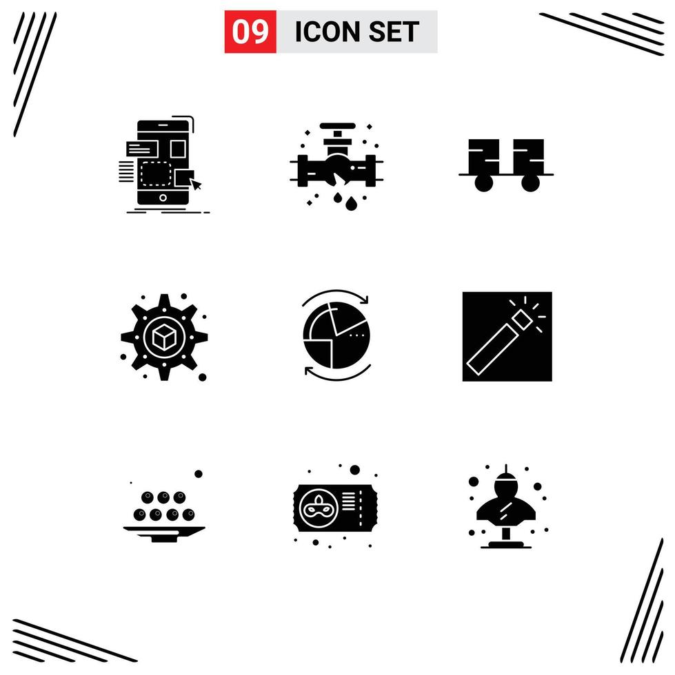 9 Thematic Vector Solid Glyphs and Editable Symbols of database setting plumbing printing forklift truck Editable Vector Design Elements