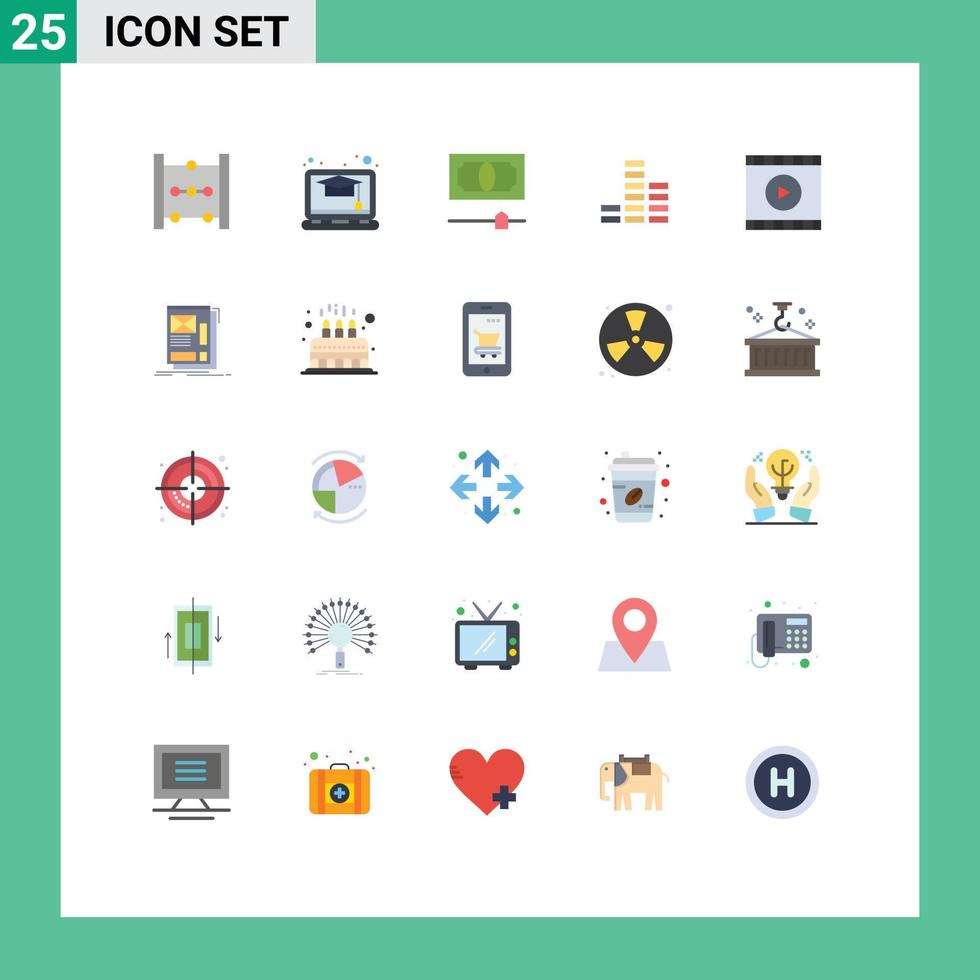 25 Thematic Vector Flat Colors and Editable Symbols of framing web money video media Editable Vector Design Elements