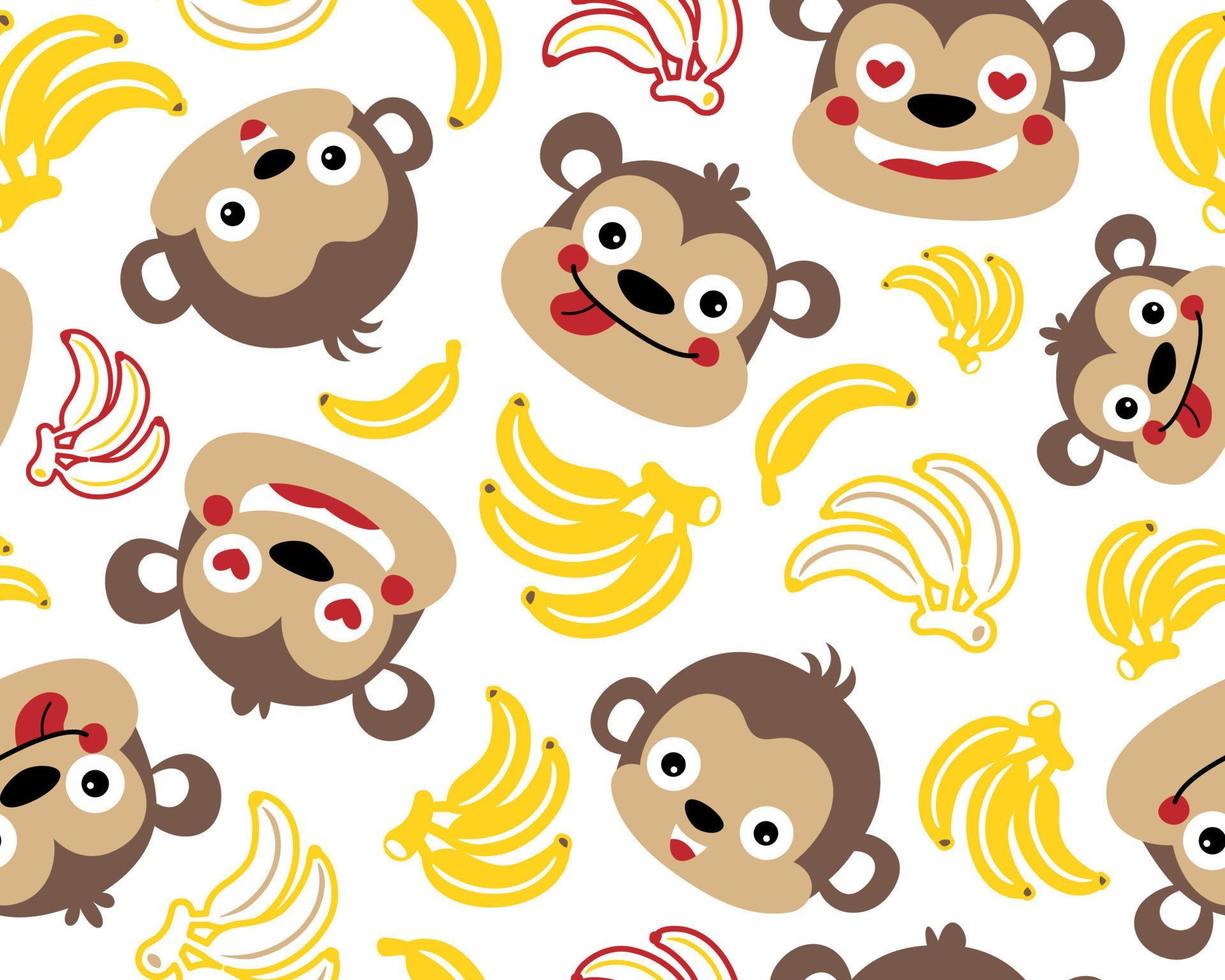 vector, seamless, patrón, de, monos, caricatura, con, plátanos vector