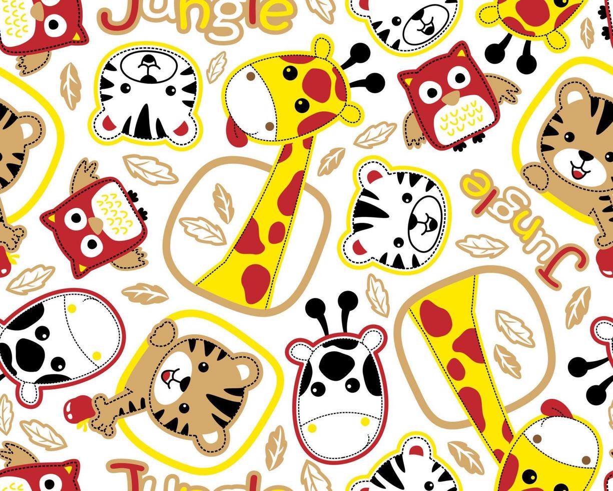 Vector seamless pattern of funny animals cartoon. Forest elements illustration