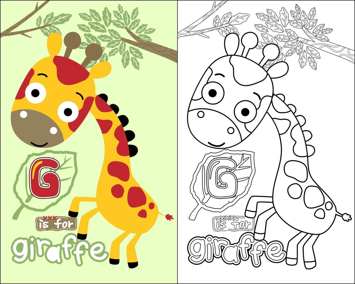 vector de libro para colorear o página con caricatura divertida de jirafa