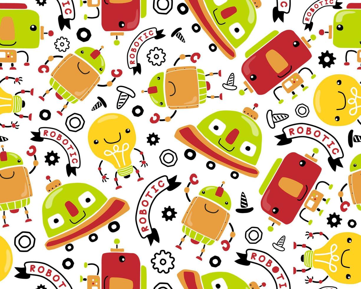 Seamless pattern vector of hand drawn funny robots cartoon with robots element