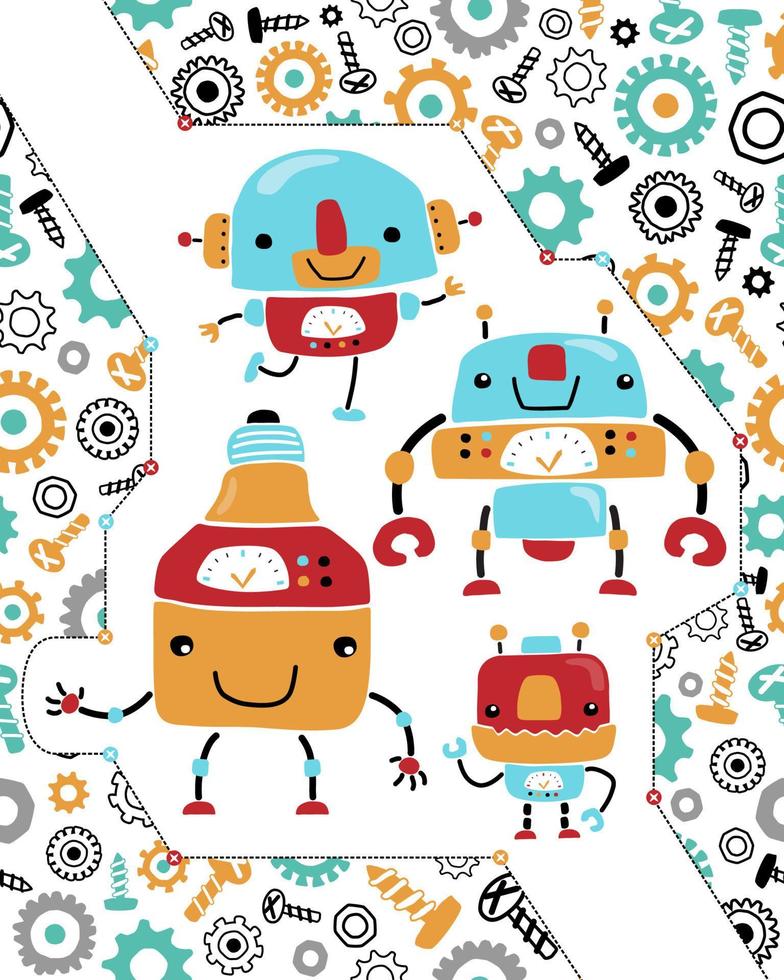 vector illustration of robots cartoon on seamless pattern of robots element background