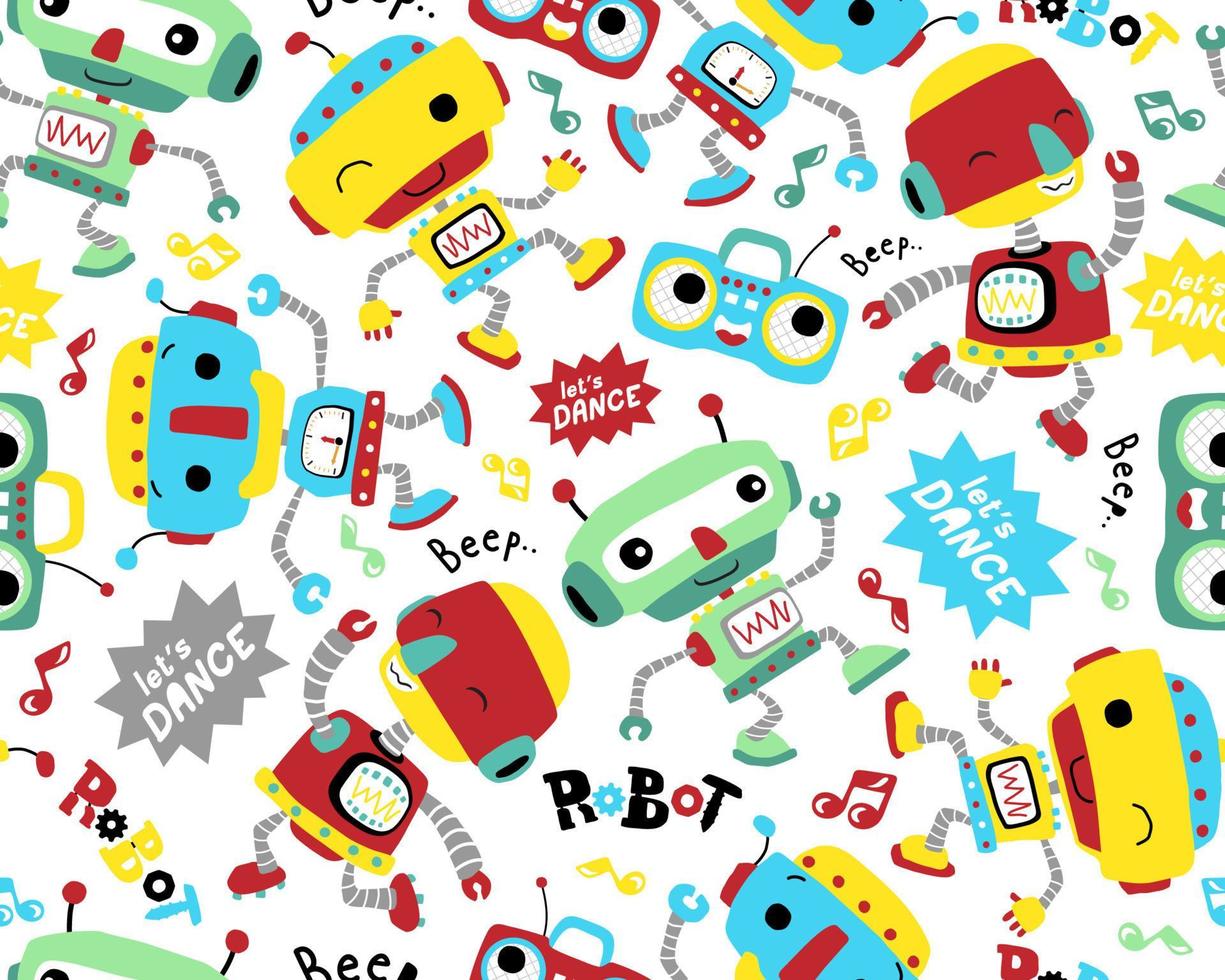 Seamless pattern vector of robots cartoon dancing