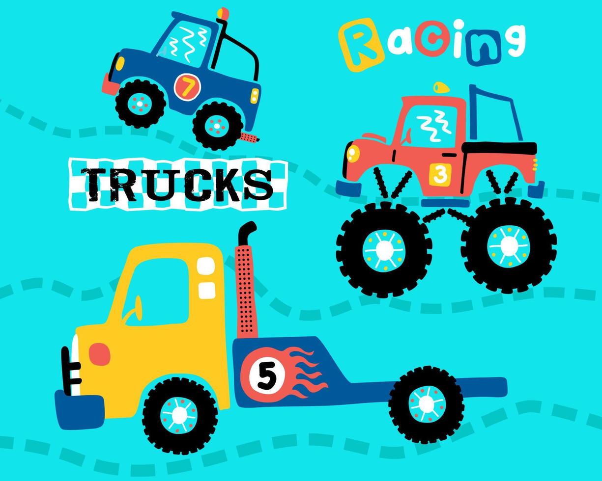 Vector of monster trucks racing cartoon