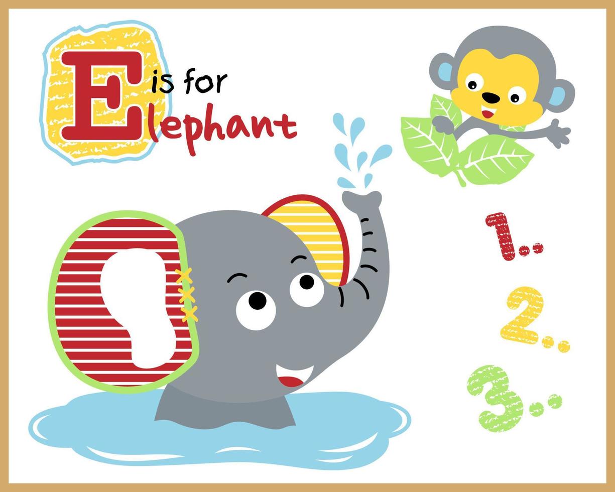 Vector illustration of happy animals cartoon with elephant and monkey