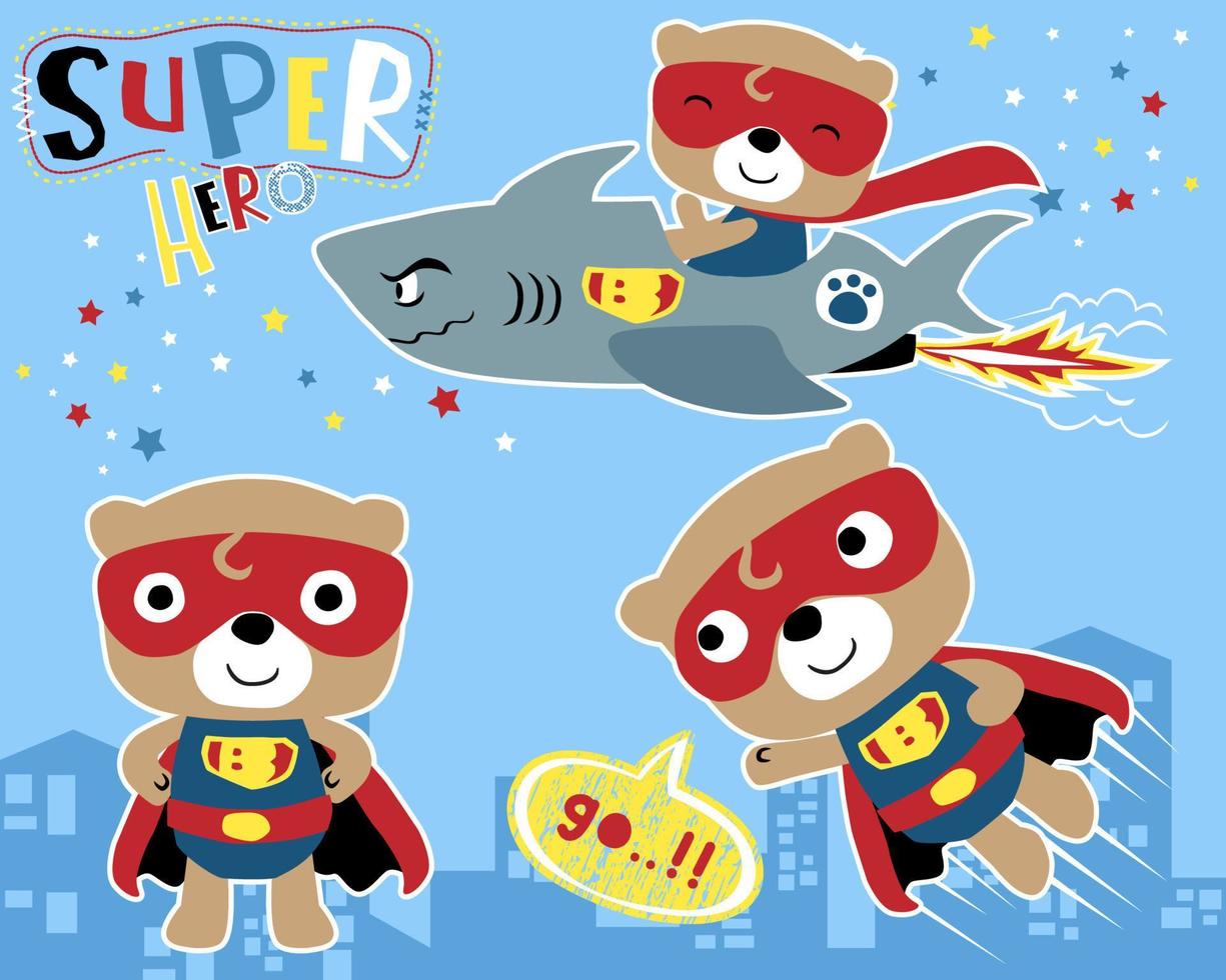 Vector set of little bear cartoon in super hero costume
