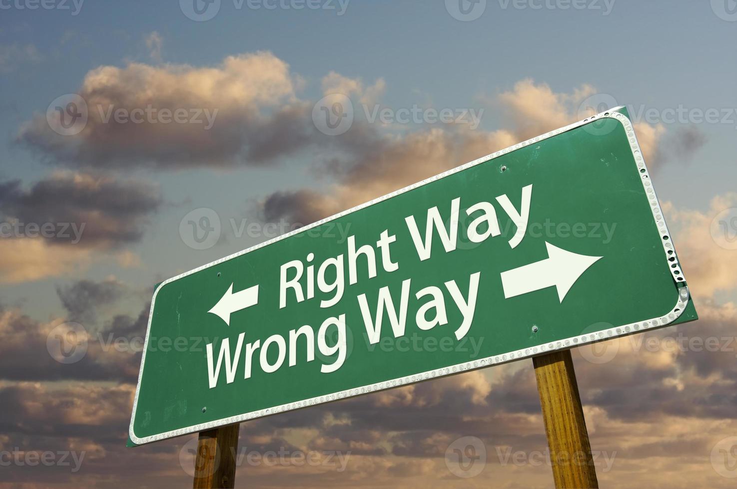 Right and Wrong Way Green Road Sign photo