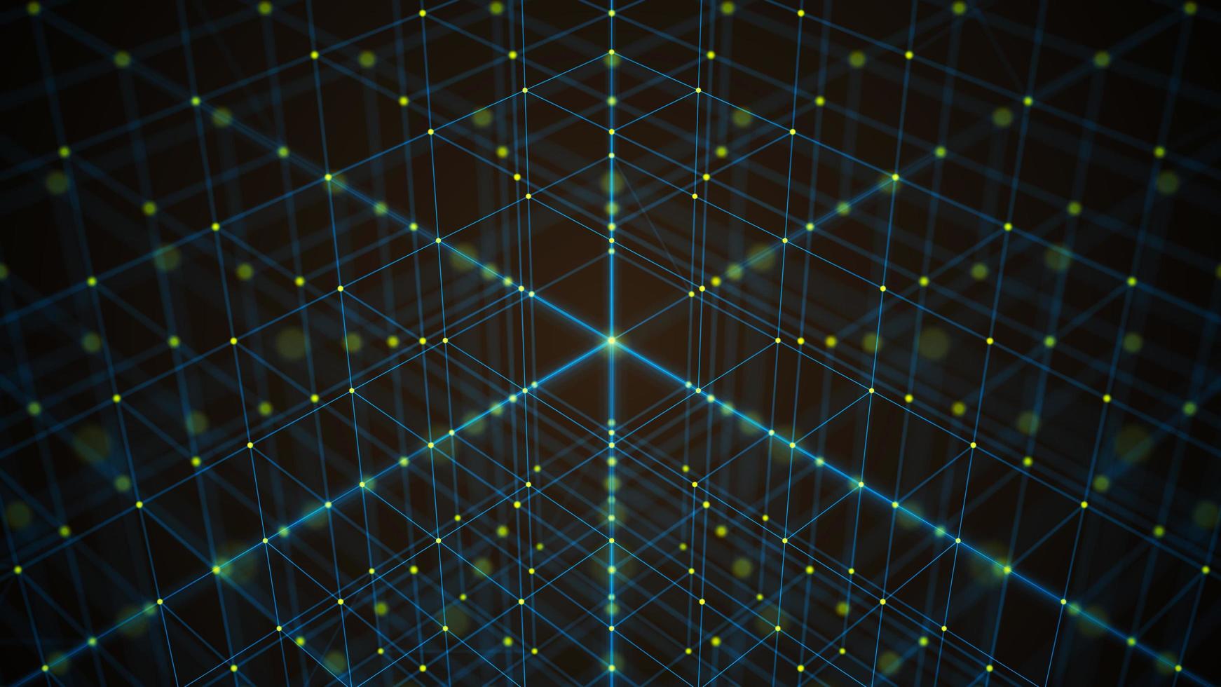Cubic abstract background with bright lines and dots. Illustration of big data. Network connection. Internet connection. Cubic network. 3d rendering. photo