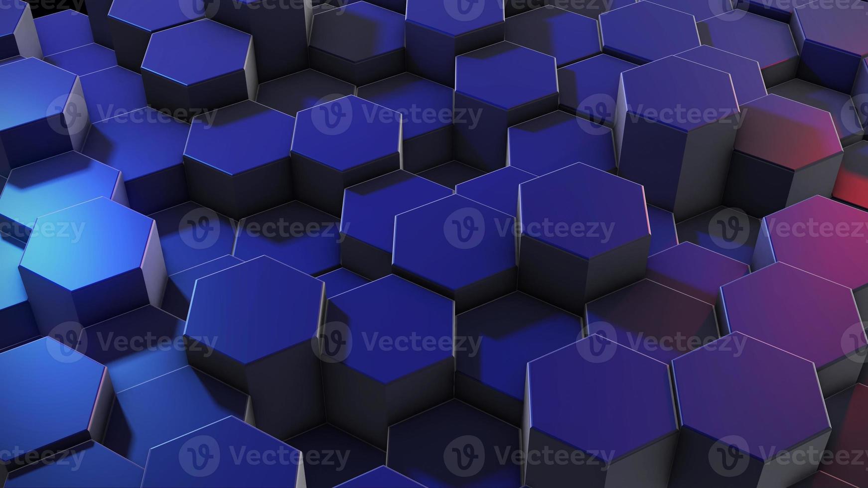 Abstract technological hexagonal background of blue, blue and red shades. The concept of futuristic technology. Geometric data. Honeycombs. 3d rendering. photo