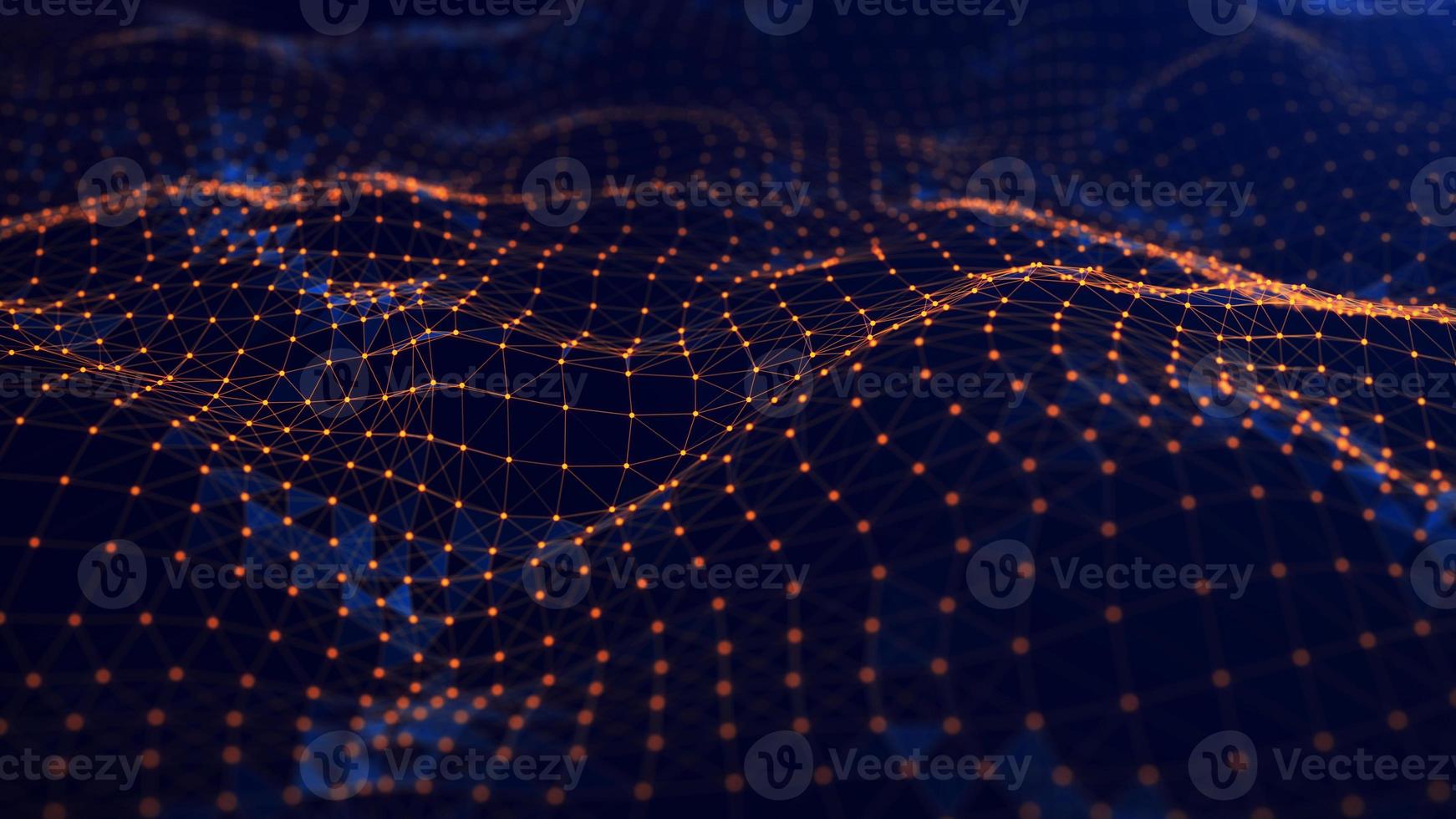 A wave of connecting lines and dots. The concept of big data. Abstract background of golden dots and lines. 3d rendering. photo