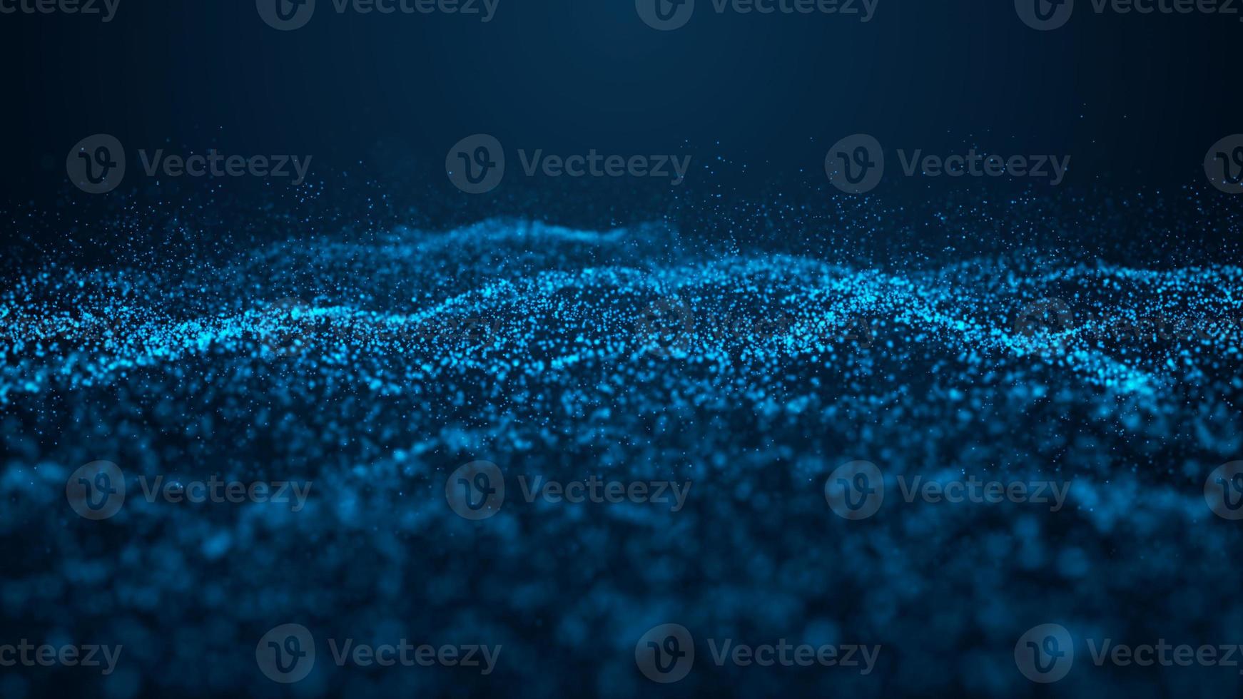 Wave of particles. Abstract background with a dynamic wave. Blue background with moving particles. 3d rendering. photo