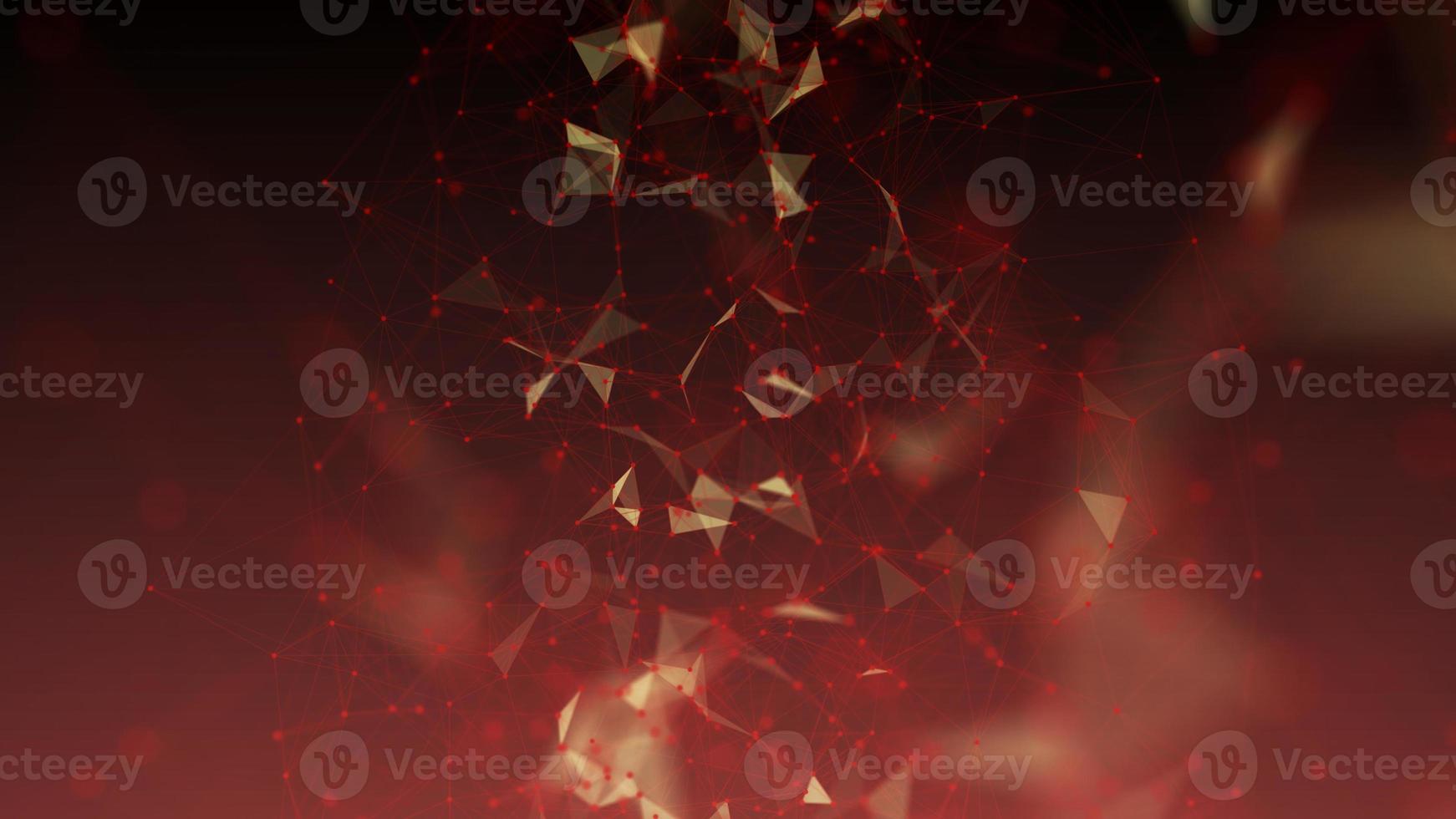 Abstract red background with moving triangles of lines and dots. The concept of big data. Network connection. Scientific background. Internet connection worldwide. 3d rendering. photo