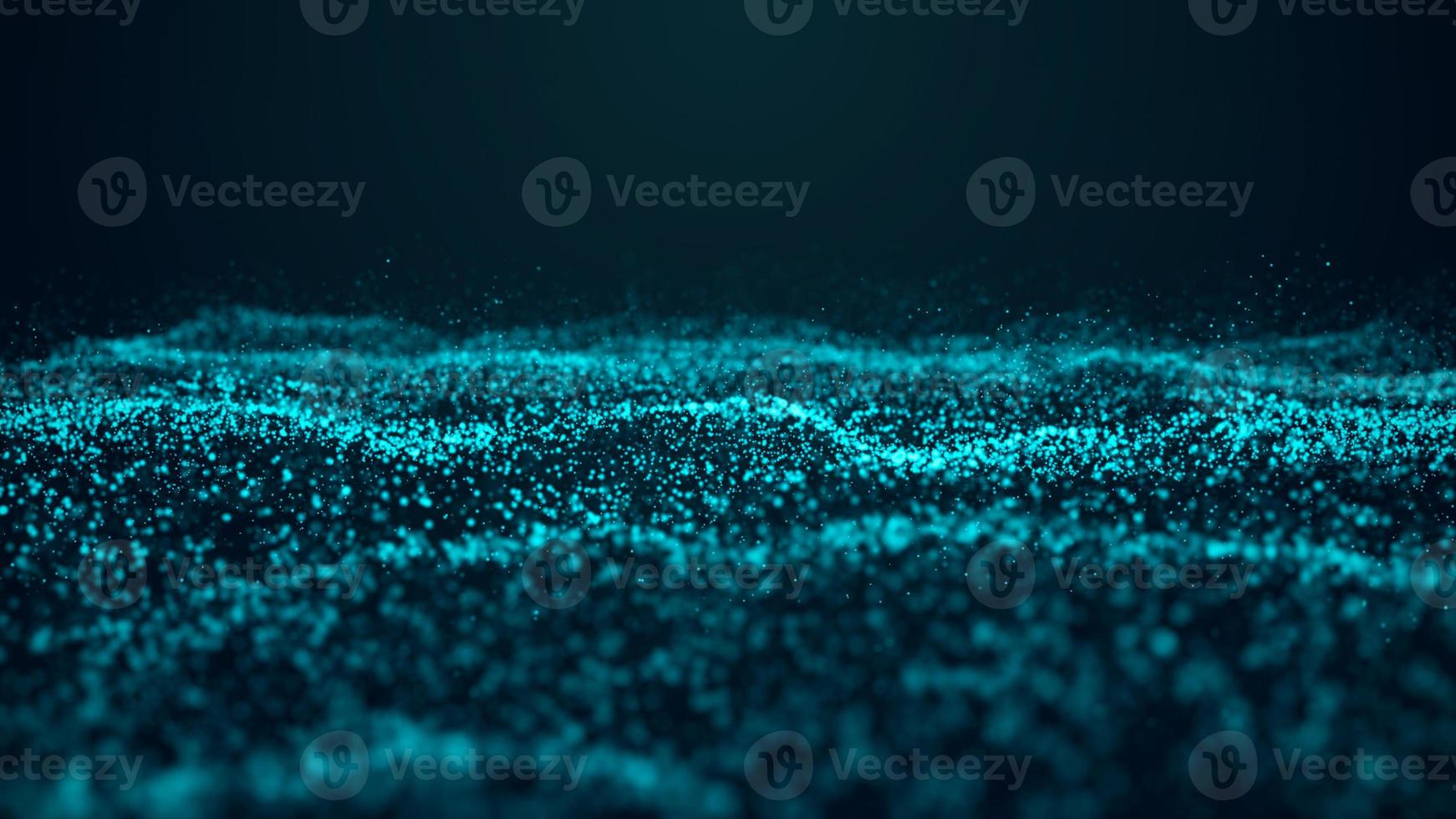 Wave of particles. Abstract background with a dynamic wave. Blue background with moving particles. 3d rendering. photo