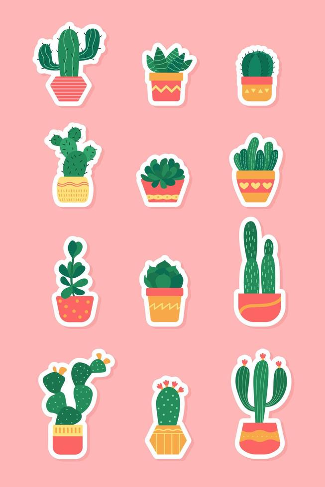 Cactus Stickers Set 16309196 Vector Art at Vecteezy